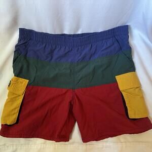 90s LL Bean Colorblock Multicolor Nylon Surf Board Cargo Shorts